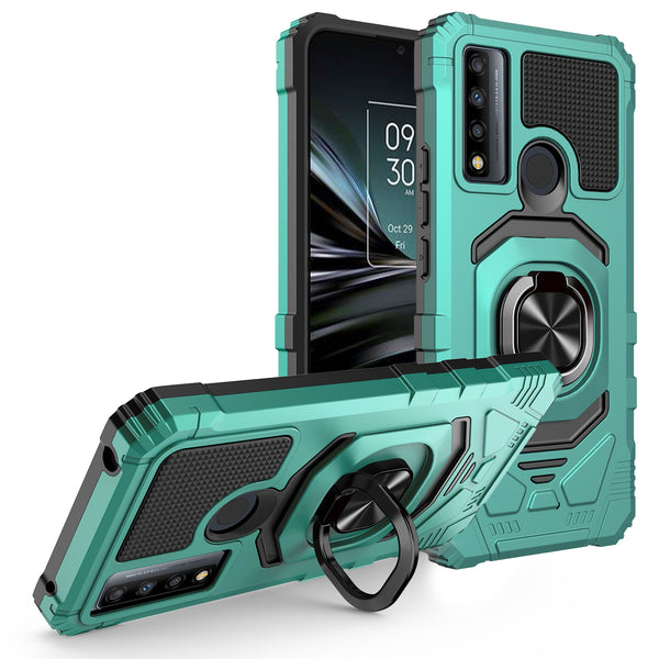 ring car mount kickstand hyhrid phone case for tcl 20 xe - teal - www.coverlabusa.com