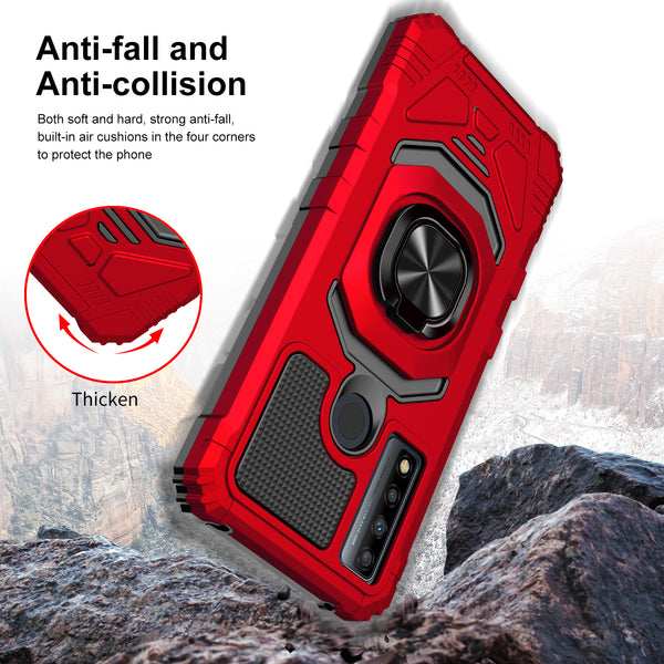 ring car mount kickstand hyhrid phone case for tcl 20 a 5g/4x 5g - red - www.coverlabusa.com