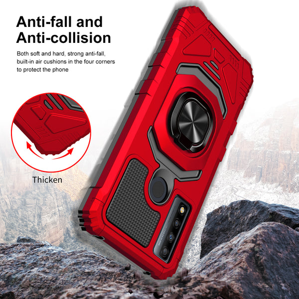 ring car mount kickstand hyhrid phone case for tcl 20 xe - red - www.coverlabusa.com