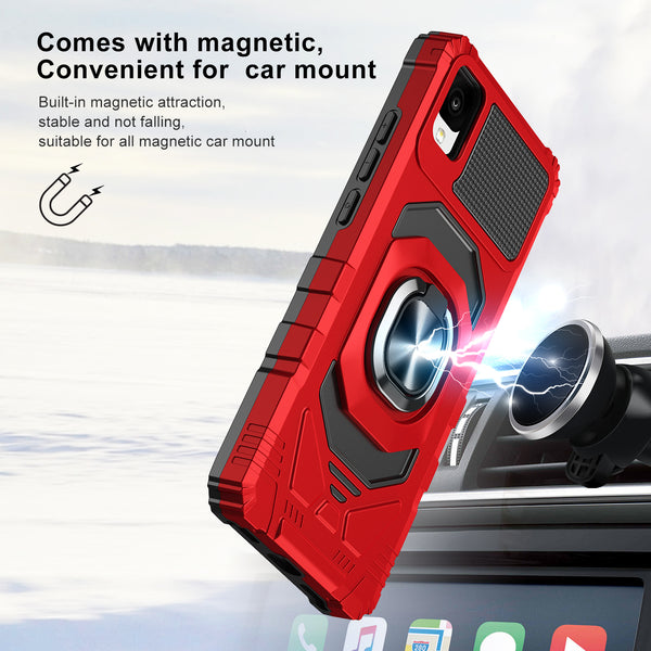 ring car mount kickstand hyhrid phone case for tcl 30z/30 le - red - www.coverlabusa.com