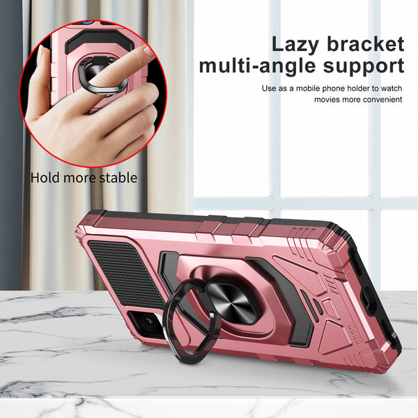 ring car mount kickstand hyhrid phone case for tcl 30z/30 le - rose gold - www.coverlabusa.com