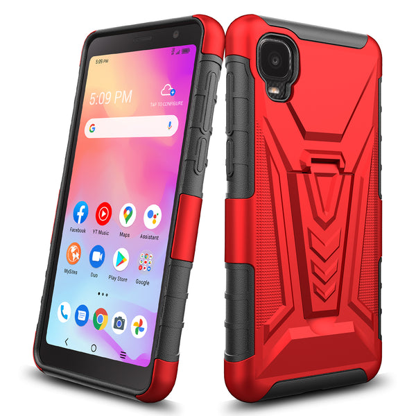 holster kickstand hyhrid phone case for tcl a3 - red - www.coverlabusa.com