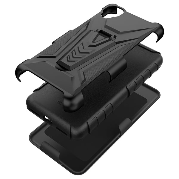 holster kickstand hyhrid phone case for tcl a3 - black - www.coverlabusa.com