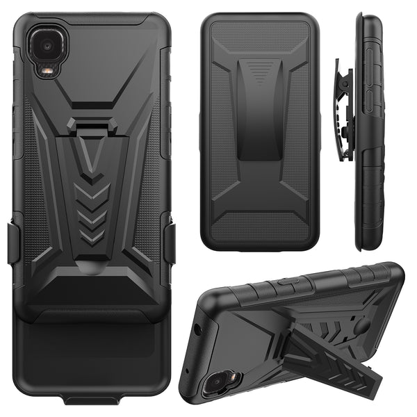 holster kickstand hyhrid phone case for tcl a3 - black - www.coverlabusa.com