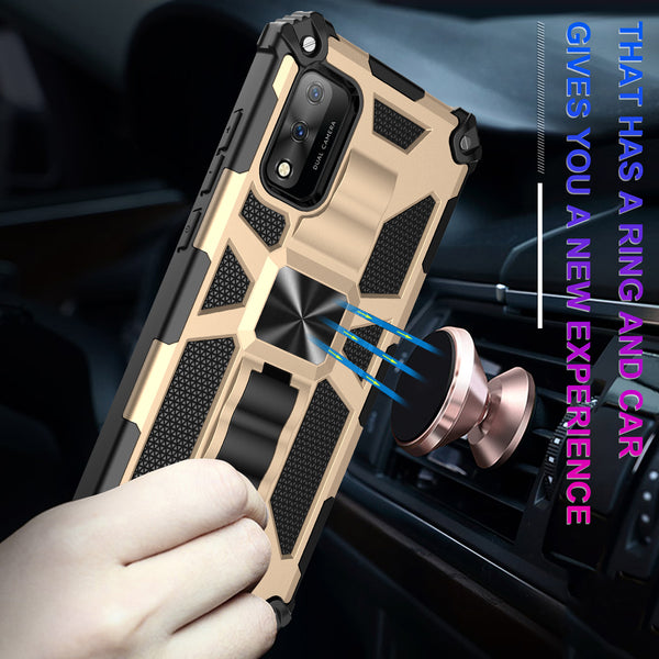 ring car mount kickstand hyhrid phone case for wiko ride 3 - gold - www.coverlabusa.com