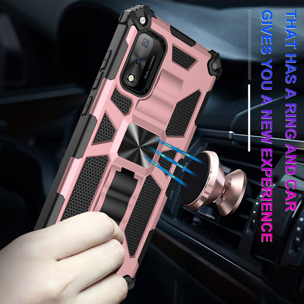 ring car mount kickstand hyhrid phone case for wiko ride 3 - rose gold - www.coverlabusa.com