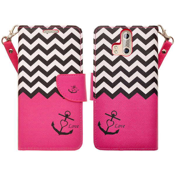 ZTE Axon Pro leather wallet case - hot pink anchor - www.coverlabusa.com