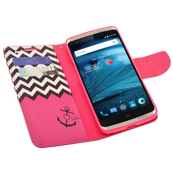 ZTE Axon Pro leather wallet case - hot pink anchor - www.coverlabusa.com