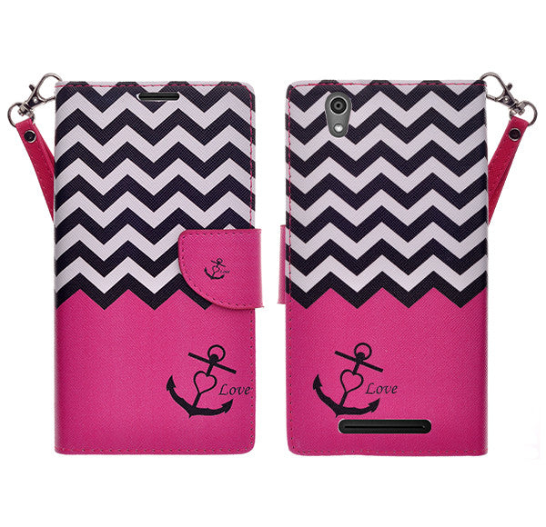 ZTE ZMAX leather wallet case - hot pink anchor - www.coverlabusa.com