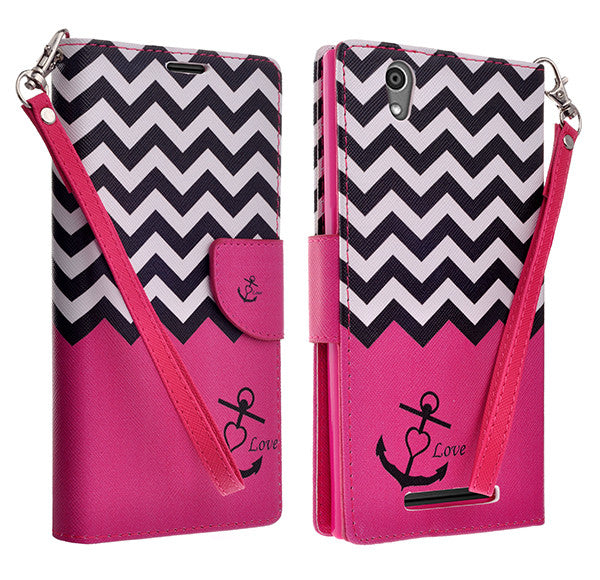 ZTE ZMAX leather wallet case - hot pink anchor - www.coverlabusa.com