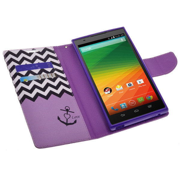 ZTE ZMAX leather wallet case - purple anchor - www.coverlabusa.com