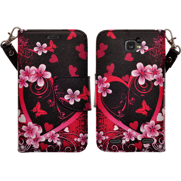 ZTE Zephyr leather wallet case - heart butterflies - www.coverlabusa.com