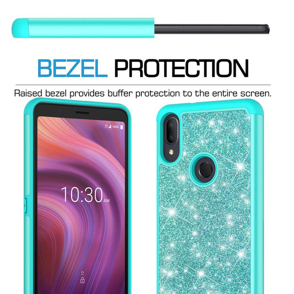 Alcatel 3V (2019) Glitter Hybrid Case - Teal - www.coverlabusa.com