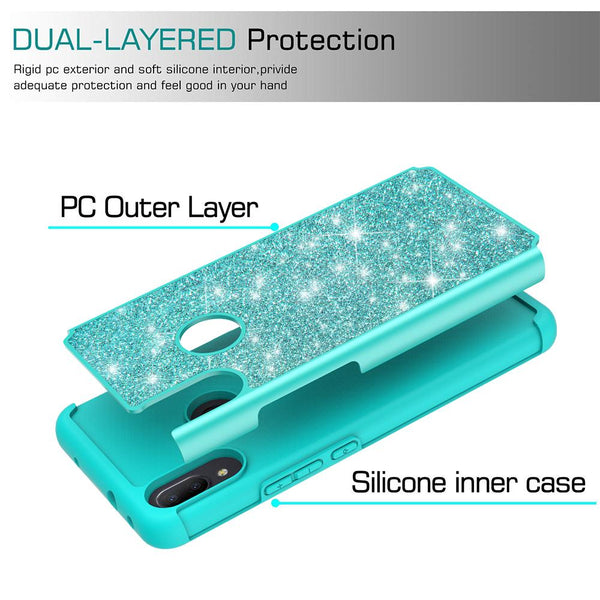 Alcatel 3V (2019) Glitter Hybrid Case - Teal - www.coverlabusa.com