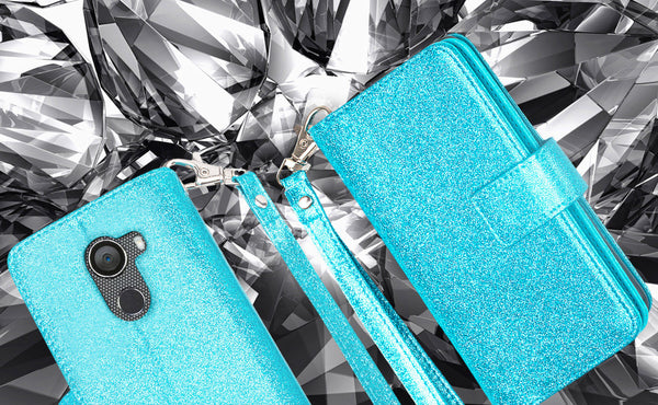 Alcatel A30 Plus Glitter Wallet Case - Teal - www.coverlabusa.com