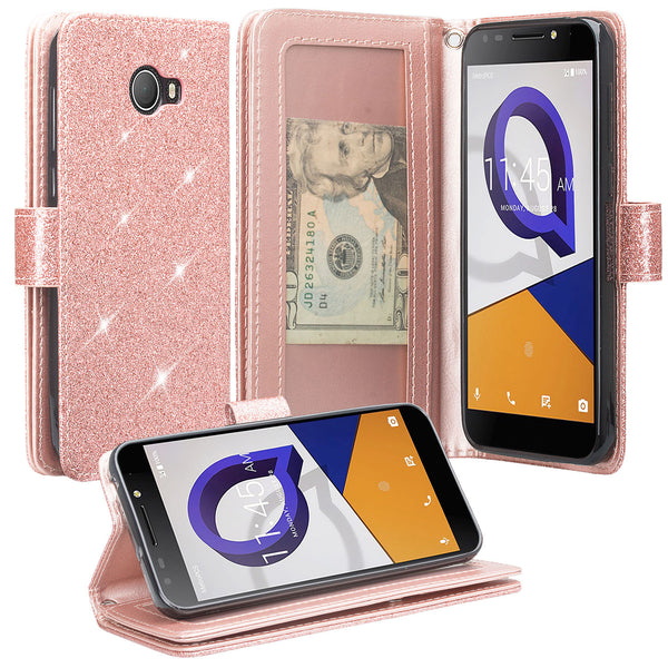 Jitterbug Smart 2 Case, Magnetic Flip Fold Kickstand Glitter Bling Leather Wallet Cover with ID & Credit Card Slots - Rose Gold - www.coverlabusa.com