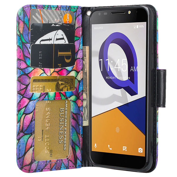 Jitterbug Smart 2 Case, Magnetic Flip Fold Kickstand Leather Wallet Cover with ID & Credit Card Slots - Rainbow Flower - www.coverlabusa.com