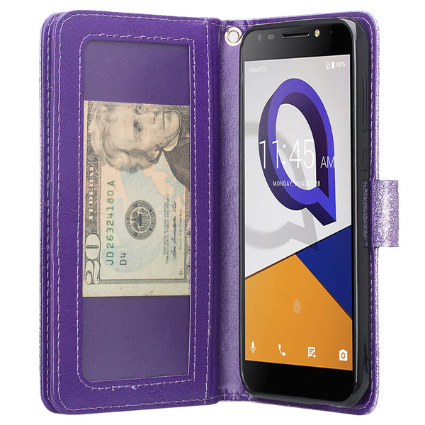 Jitterbug Smart 2 Case, Magnetic Flip Fold Kickstand Glitter Bling Leather Wallet Cover with ID & Credit Card Slots - Purple - www.coverlabusa.com