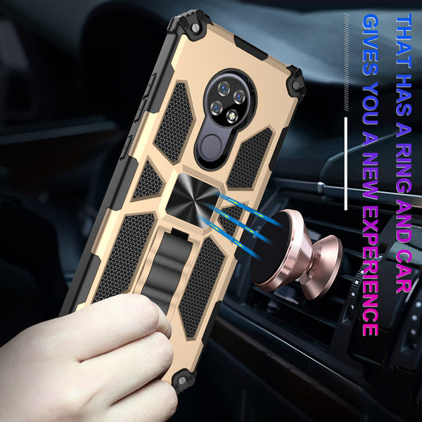 ring car mount kickstand hyhrid phone case for cricket ovation - gold - www.coverlabusa.com