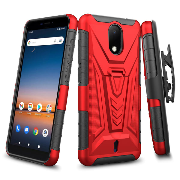 holster kickstand hyhrid phone case for cricket debut - red - www.coverlabusa.com