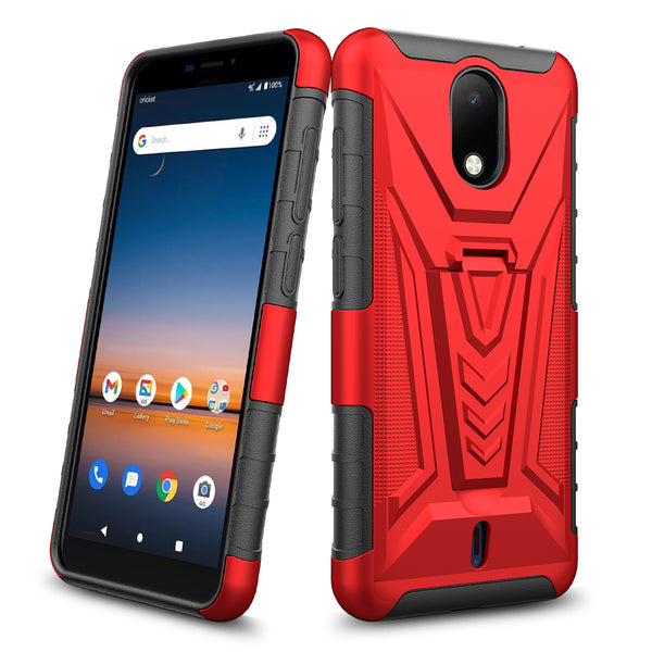 holster kickstand hyhrid phone case for cricket debut - red - www.coverlabusa.com