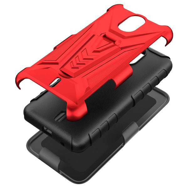 holster kickstand hyhrid phone case for cricket debut - red - www.coverlabusa.com