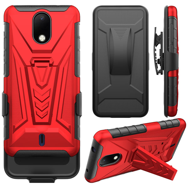 holster kickstand hyhrid phone case for cricket debut - red - www.coverlabusa.com