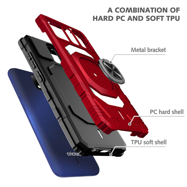 ring kickstand hyhrid phone case for cricket debut - red - www.coverlabusa.com