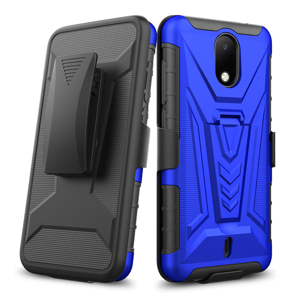 holster kickstand hyhrid phone case for cricket debut - blue - www.coverlabusa.com