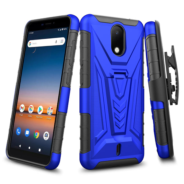 holster kickstand hyhrid phone case for cricket debut - blue - www.coverlabusa.com