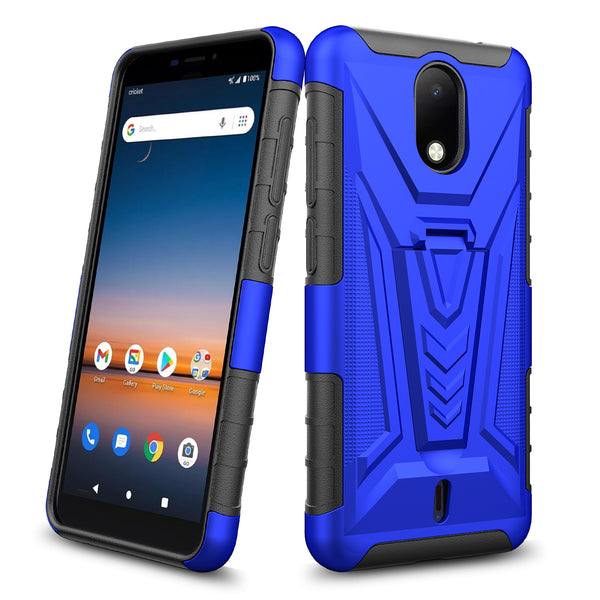 holster kickstand hyhrid phone case for cricket debut - blue - www.coverlabusa.com