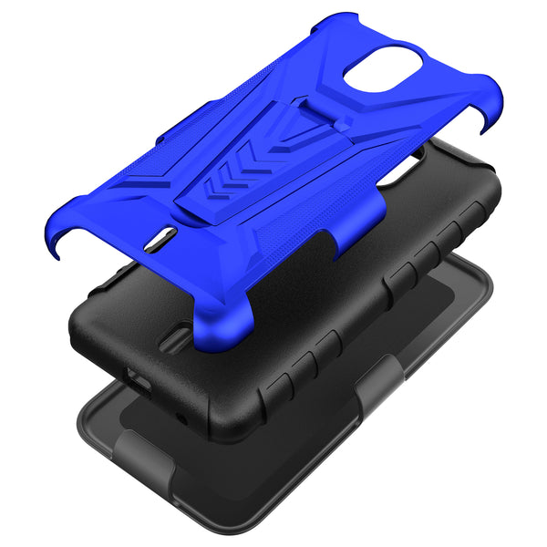 holster kickstand hyhrid phone case for cricket debut - blue - www.coverlabusa.com