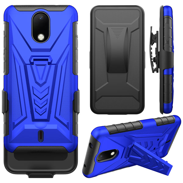 holster kickstand hyhrid phone case for cricket debut - blue - www.coverlabusa.com