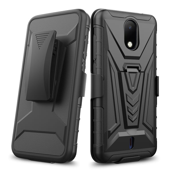 holster kickstand hyhrid phone case for cricket debut - black - www.coverlabusa.com