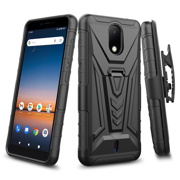 holster kickstand hyhrid phone case for cricket debut - black - www.coverlabusa.com