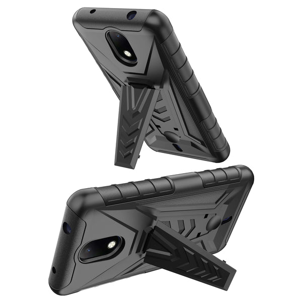 holster kickstand hyhrid phone case for cricket debut - black - www.coverlabusa.com