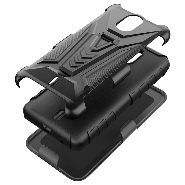 holster kickstand hyhrid phone case for cricket debut - black - www.coverlabusa.com