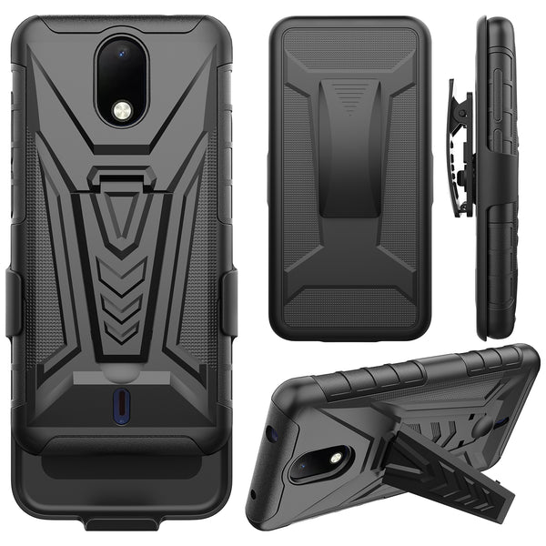 holster kickstand hyhrid phone case for cricket debut - black - www.coverlabusa.com