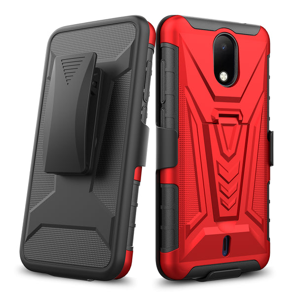 holster kickstand hyhrid phone case for cricket debut - red - www.coverlabusa.com