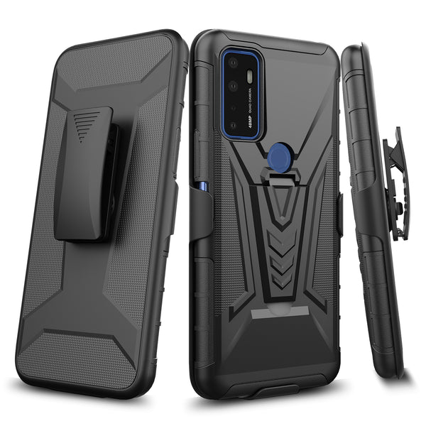 holster kickstand hyhrid phone case for cricket draeam 5g - blalck - www.coverlabusa.com