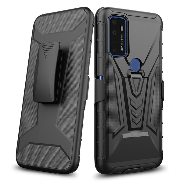 holster kickstand hyhrid phone case for cricket draeam 5g - blalck - www.coverlabusa.com