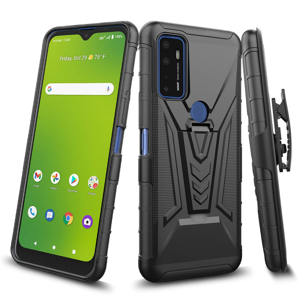 holster kickstand hyhrid phone case for cricket draeam 5g - blalck - www.coverlabusa.com