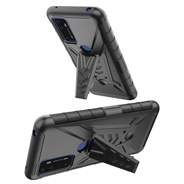 holster kickstand hyhrid phone case for cricket draeam 5g - blalck - www.coverlabusa.com