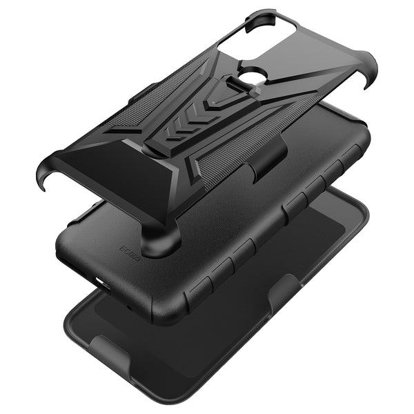 holster kickstand hyhrid phone case for cricket draeam 5g - blalck - www.coverlabusa.com