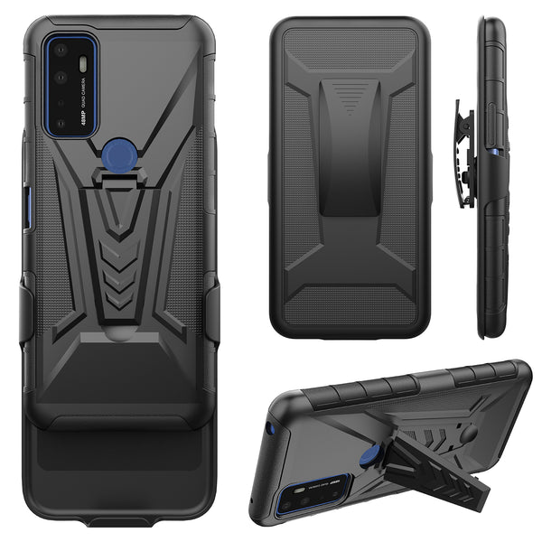 holster kickstand hyhrid phone case for cricket draeam 5g - blalck - www.coverlabusa.com