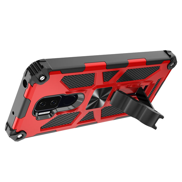 ring car mount kickstand hyhrid phone case for cricket influence - red - www.coverlabusa.com