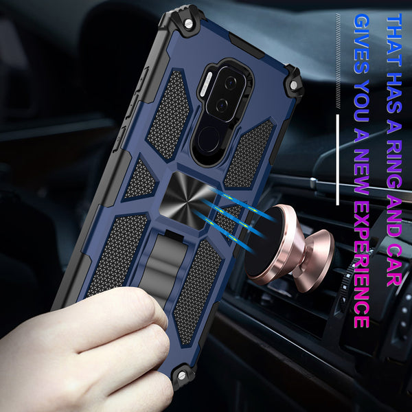 ring car mount kickstand hyhrid phone case for cricket influence - blue - www.coverlabusa.com