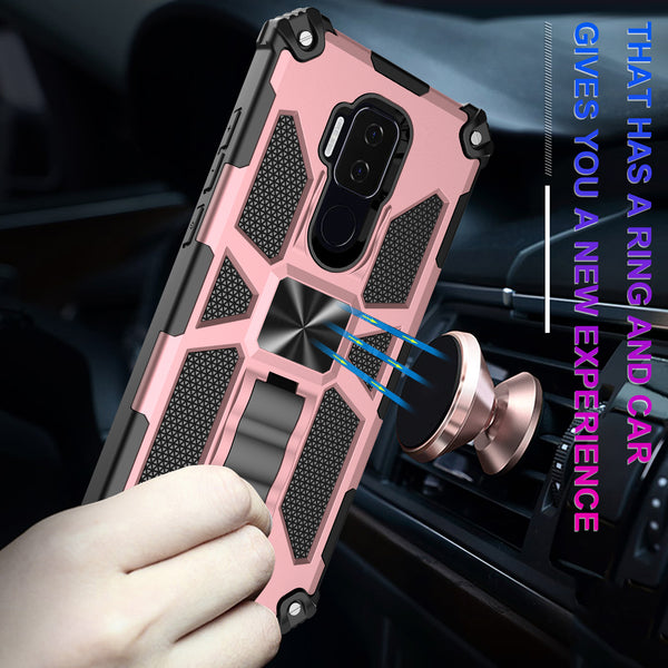 ring car mount kickstand hyhrid phone case for cricket influence - rose gold - www.coverlabusa.com