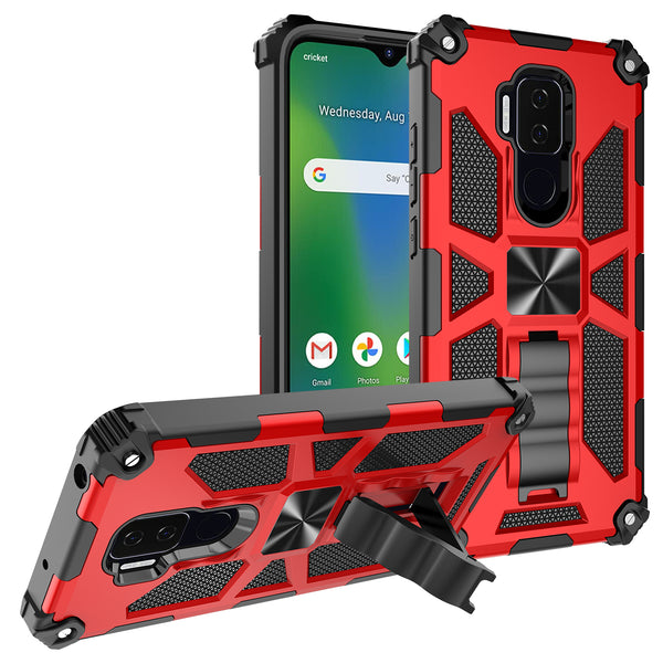 ring car mount kickstand hyhrid  phone case for cricket influence - red - www.coverlabusa.com