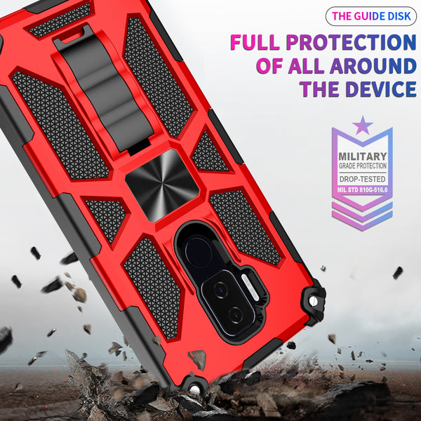 ring car mount kickstand hyhrid phone case for cricket influence - red - www.coverlabusa.com